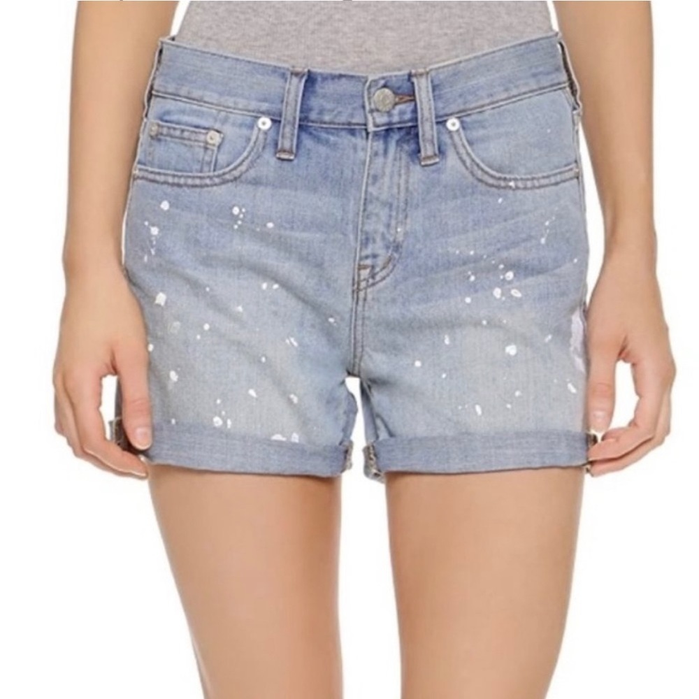 Madewell High Rise Paint Splatter Light Wash Boy Denim Short size 27
